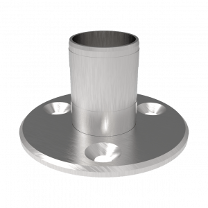 Platine au sol à emboutir en inox 304 ou 316 brossé, pour un tube de diamètre 42,4 mm. Parfaite pour des installations solides et esthétiques.
