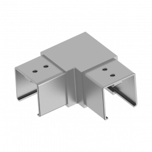 Angle horizontal inox 304 ou 316 pour tube à gorge carré 40x40 mm. Raccord solide et discret pour garde-corps design.