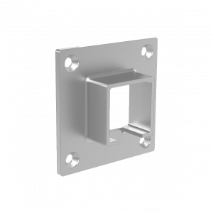 Platine murale inox 316 pour tube à gorge 40x40 mm, idéale en milieu salin. Fixation solide et finition soignée