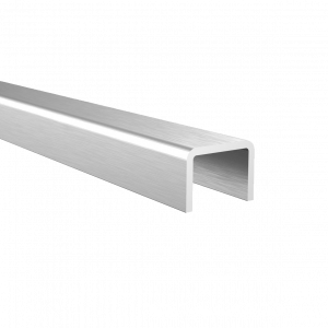 Profilé en U 22/16/22 en inox 304 ou aluminium satiné, plusieurs longueurs, idéal pour maintien de verre et finitions modernes.