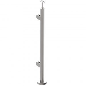 Poteau de départ en inox brossé 304 ou 316 avec 2 pinces à verre, fixation au sol, idéal pour garde-corps en verre.