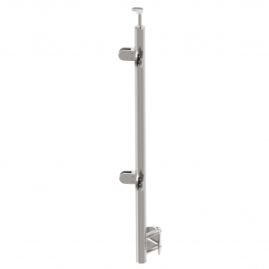 Poteau de garde-corps inox 304 ou 316 brossé Ø42,4 mm, pose à l’anglaise angle rentrant, hauteur 1175 mm