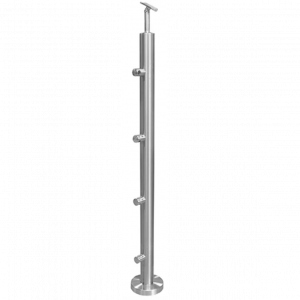 Poteau de garde-corps inox 304 brossé Ø42,4 mm, pose au sol hauteur 1000 mm