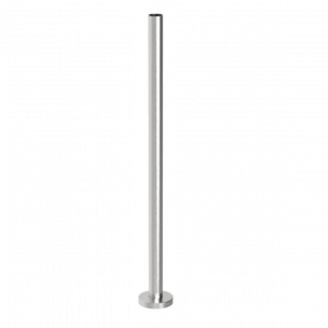 Poteau de garde-corps en inox 304 ou 316, tube Ø42,4 mm ép. 2 mm, hauteur 952 mm. Pose sur sol nu avec cache-platine, intérieur/extérieur.